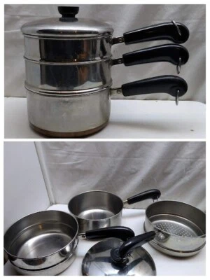 Revere Ware 2 Qt Saucepan Copper Stainless Double Boiler Steamer Insert Lid 4pc - Image 1 of 4