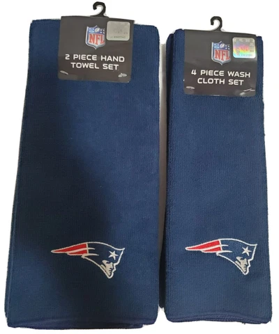 *LOT OF 2* New England Patriots 4 Piece Wash Cloth + 2 Piece Hand Towel Set NWT Cover