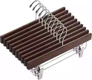 20 Stück Hosenbügel aus Holz solide Hosenbügel mit verstellbaren Clips 14 Zoll... - Bild 1 von 3