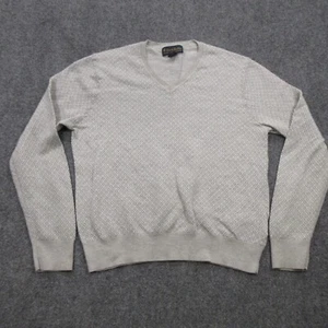 Brooks Brothers Sweater Mens Medium Gray Knit Cotton Cashmere Pullover Geometric - Picture 1 of 13
