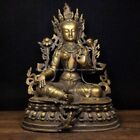 13'' Bronze Copper Inlay Gem Buddhism Temple Green Tara Guanyin Bodhisattva