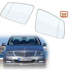 2Pcs Door Rear Mirror Heated Glass w/ Backing Plate Replacement For Mercedes C - Imagen 1 de 14