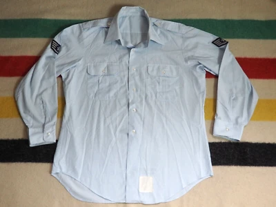 VTG 70s 80s USAF United States Air Force Patch Blue Cotton Poly Button Shirt XL - Image 1 of 4