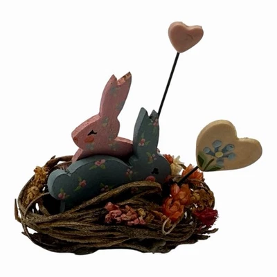 Artisan Karen Markland Dollhouse Miniature Bunny Rabbit Nest Hand Painted SIGNED - Image 1 of 4