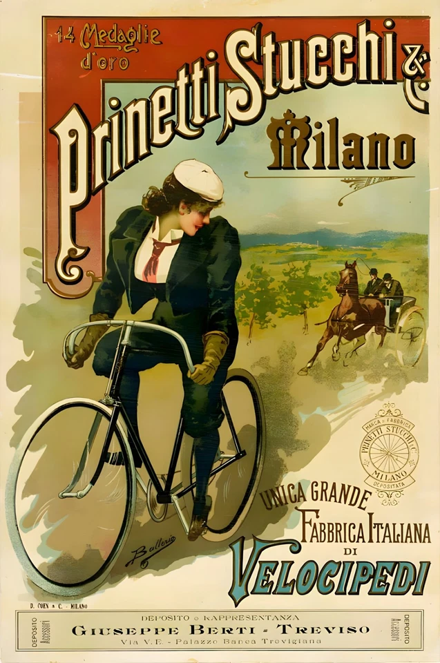 16516.Póster de decoración de pared.Arte interior.Prinetti Stucchi anuncio de ciclismo dama caballos Foto 1 de 1