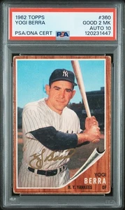 Yogi Berra 1962 Topps #360 PSA 2 Auto 10 Signed Autograph - Picture 1 of 2