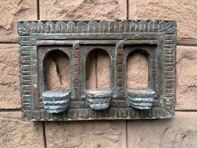 Vintage Old Wooden Hand Carved Gray 3 Arch Design Arch Wall Hanging  Frame - Image 1 of 4