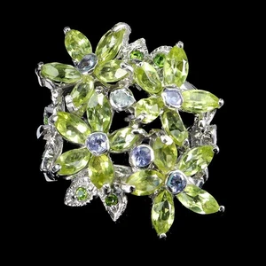 925 Sterling Silver Ring Peridot Tanzanite Natural Gemstone Jewelry Size 7 - Picture 1 of 14