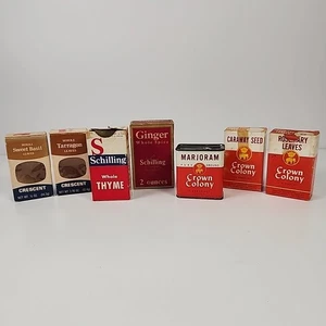 Lotto Vintage Scatole Spezie Condimento Scellino Mezzaluna Corona Confezione Colonia - Foto 1 di 18