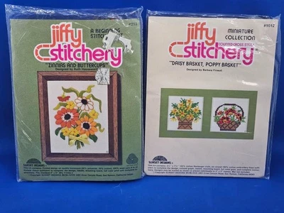 Jiffy Stitchery Kits Zinnias & Buttercups Crewel, Daisy Poppy Basket X Stitch - Image 1 of 4