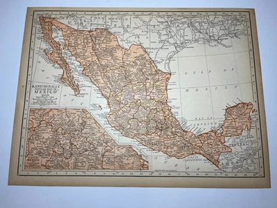 1925 "Copper" Map of MEXICO fm 1925 Rand-McNally Atlas SEE DESCRIP - Image 1 of 3