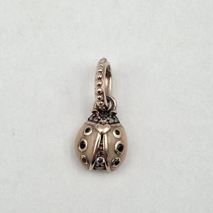 Pandora Rose Lucky Pink Enamel Black Crystals & CZ Lady Bug Ladybird Pendant - Picture 1 of 8