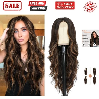 26 Inch Long Curly Middle Part Synthetic Heat Resistant Fiber Wig for Women -... - Image 1 of 4