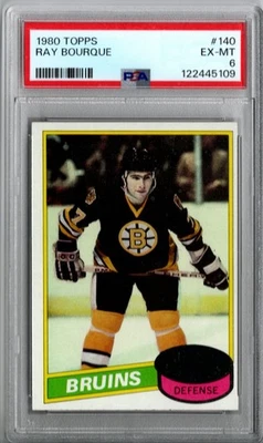 1980-81 TOPPS HOCKEY SET BREAK #140 RAY BOURQUE RC BRUINS PSA EX-MT 6 - Image 1 of 2