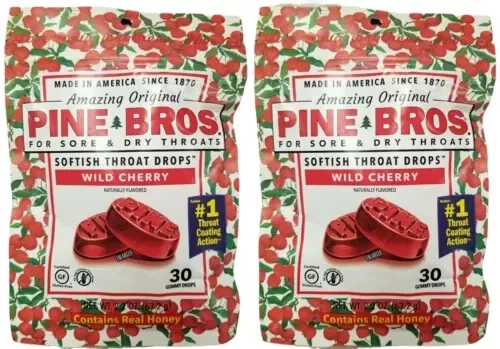 PINE BROS Gotas Garganta CEREZA SILVESTRE 30 Gotas Gomosas (Paquete de 2) Foto 1 de 1