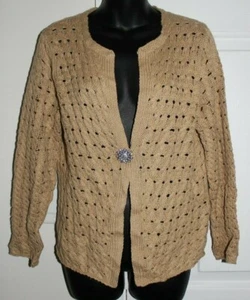 Talbots Woman Petites X Cashmere Blend Silk Beige Tan Jeweled Closure Cardigan - Picture 1 of 7