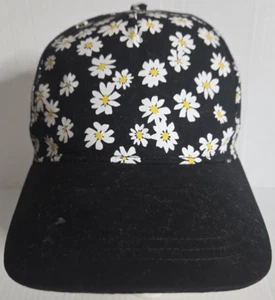 JUSTICE Girls "Daisy" Flowers Black Baseball Cap Hat, Adjustable Strap Back - Picture 1 of 16