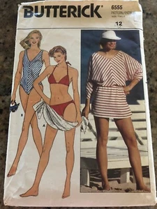 🌼 BUTTERICK #6555-LADIES BIKINI-ONE PIECE SWIMSUIT & CUTE COVER UP PATTERN  12 - Picture 1 of 2
