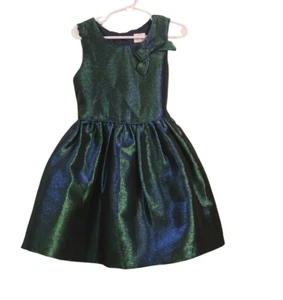 Girls Metallic Green & Blue Party Dress with Bow - Size 6 - Picture 1 of 5