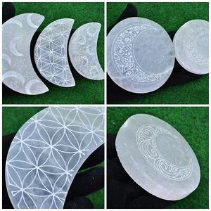 Selenitkristall Mond gravierte Scheibe Lade Reinigungsgitter UK Schnellversand✔✔✔ - Bild 1 von 6