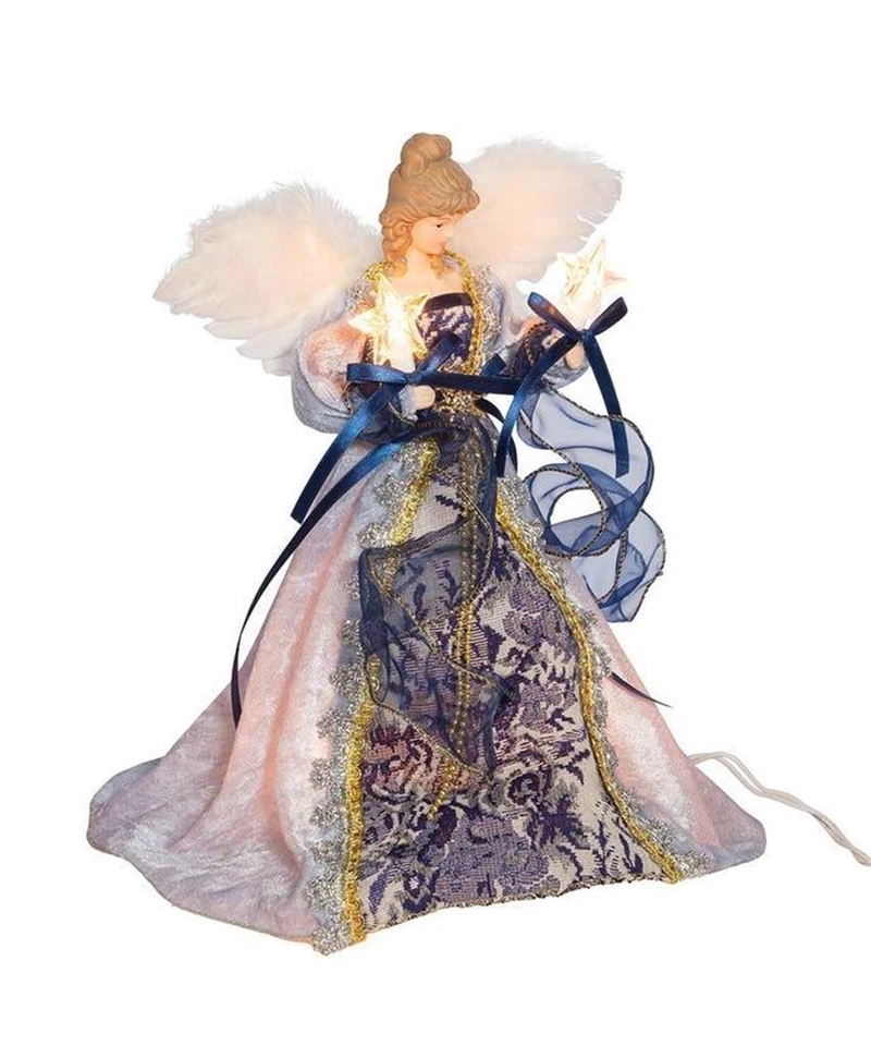 12" Indigo Dark Blue White Christmas Angel Tree Topper UL Light - Image 1 of 2