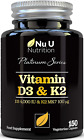 Vitamin D3 4000 IU and Vitamin K2 100?g MK7, 5 Month Supply 150 Capsules, Vitami