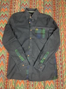 Camisa para hombre FRED PERRY PEQUEÑA azul/verde a cuadros manga larga con botones tartán - Imagen 1 de 5