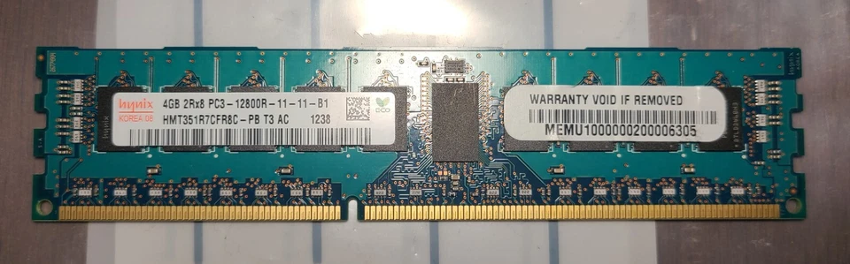 Hynix 4GB HMT351R7CFR8C-PB 2Rx8 PC3-12800R DDR3 ECC Reg RDIMM Server Memory RAM - Image 1 of 1