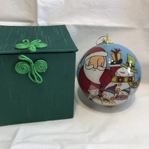 Li Bien Blown Glass Reverse Painted Christmas Ornament 2008 Santa & Snowmen 4 IN - Picture 1 of 6