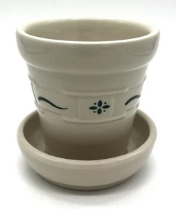 Cerámica Longaberger ~ Tradición Tejida ~ Mini Maceta y Platillo ~ Verde Patrimonio - Imagen 1 de 8