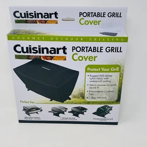 Cuisinart Portable Grill Cover Black Nylon Waterproof Coating Hook Loop NEW - Bild 1 von 8