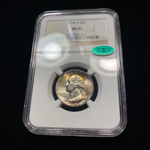 1941 S Washington Quarter NGC MS66 Toned 25c Silver 25 Cent Nice CAC Cover