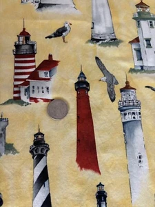 Vintage 1999 Alexander Henry  "Keepers Of The Coast " Lighthouses Cotton Fabric - Picture 1 of 4