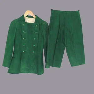 Vintage Green Shorts Coat Suede Set X Small Mitzou - Picture 1 of 17