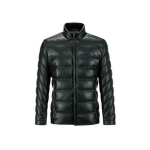 Para hombres Cuello de Soporte Cremallera Chaqueta de Cuero Prendas de abrigo tampón Pato Top LUNA - Imagen 1 de 10