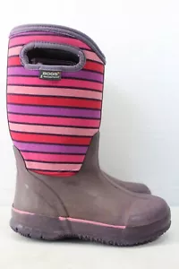 BOGS CLASSIC STRIPE YOUTH SIZE 2 PURPLE STRIPE WATERPROOF -30 F WINTER BOOTS - Picture 1 of 10