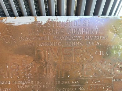 Compresor de aire 1952 Divers 11" × 6" placa de cobre Westinghouse Air Brake Company Foto 1 de 4