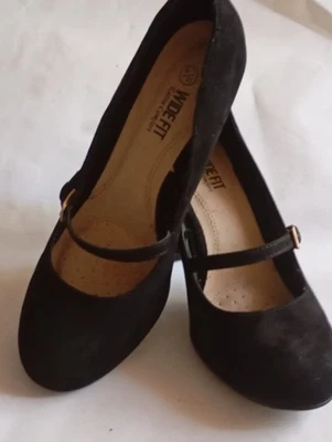 Zapatos de salón clásicos de gamuza sin cordones de gamuza negra talla 4/34Songful-4 de corte ancho para mujer Foto 1 de 4