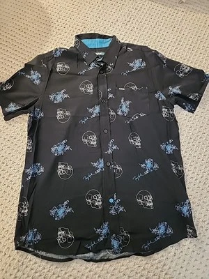 Tony Hawk Manga Corta Negro y Turquesa Calavera y Floral Abotonada Talla XL Foto 1 de 4