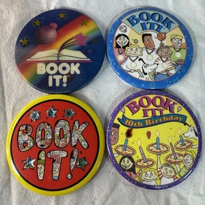 4 VTG 90’s BOOK IT! Pinback Buttons Pizza Hut Reading Holographic 10th Birthday - Picture 1 of 3