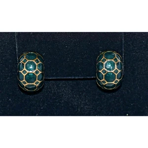 Judith Leiber Limited Edition Designer Green & Gold Enamel Clip Earrings - Picture 1 of 6