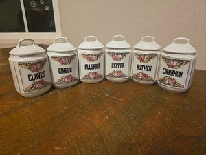 Small 4" Porcelain Spice Jars Set of 6 Czechoslvakia Floral  - Picture 1 of 19