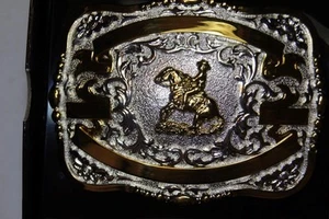 Lightning Ridge Western Belt Buckle Trophy Reining Horse 4 Ribbons 38426 - Picture 1 of 5