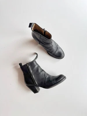 Botines cortos de tacón ancho de cuero negro pistola ACNE STUDIOS, talla 38 Foto 1 de 4