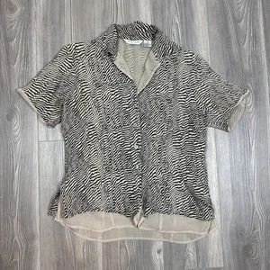 Silk Icon Gray/Beige Black Zebra Print Silk Button Down Shirt Size PL - Picture 1 of 8