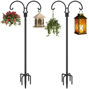 Outdoor Double Shepherds Hook with 5 Prong Base, 92 Inch Adjustable Heavy Dut... - Picture 1 of 8
