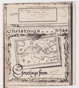 WW2 Illustrated Airgraph Royal Sussex Regiment Central Med Forces Xmas 1944 - Picture 1 of 3