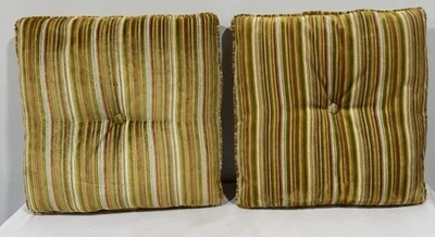 Vintage MCM Stripe Pillows Decorative Velvet 15 X 15 Avocado Green Brown Cream - Image 1 of 4