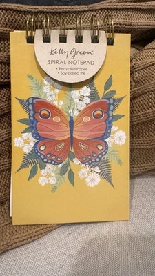 PUNCH STUDIO KELLY GREEN SPIRAL NOTEPAD BUTTERFLY 100 LINED PAGES 33026 NEW - Image 1 of 2