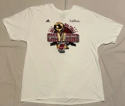 Miami Heat 2013 NBA Finals Champion Trophy T-Shirt 2XL White Adidas NEW - Image 1 of 4